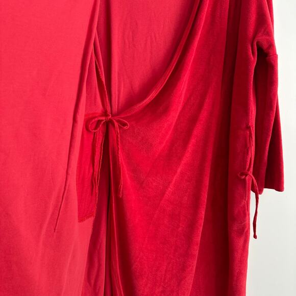 CuddleDown Tie Close Red Robe Size Small Long Sleeve French Terry Cotton Lounge - Picture 5 of 6